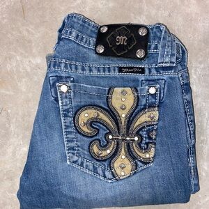 Miss Me Blue Jeans with Gold and Silver Embellishments